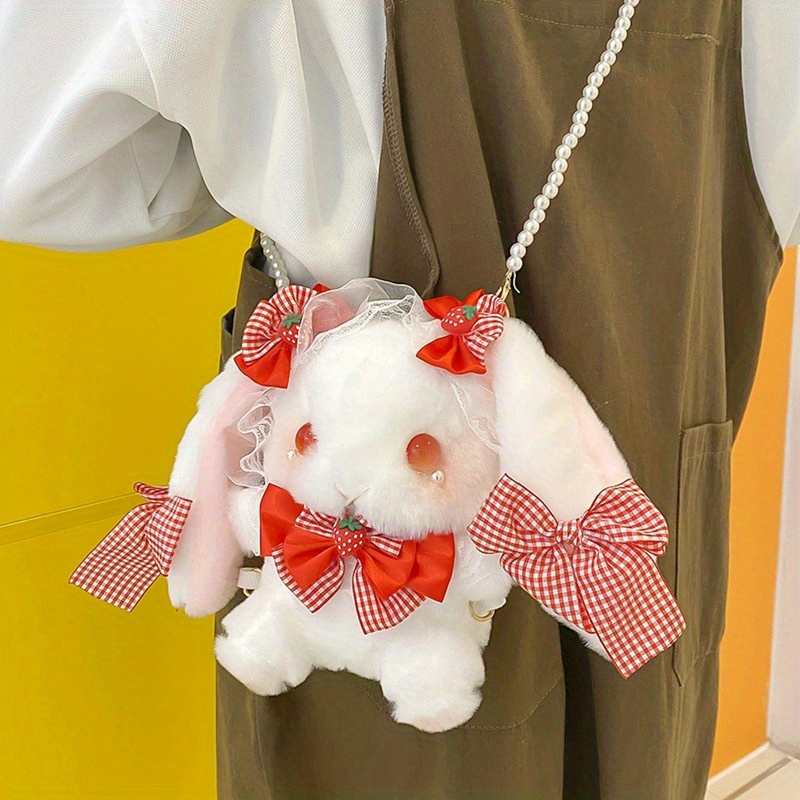 Strawberry Bunny Rabbit Plush Handbag Purse Furry Soft Kawaii Babe