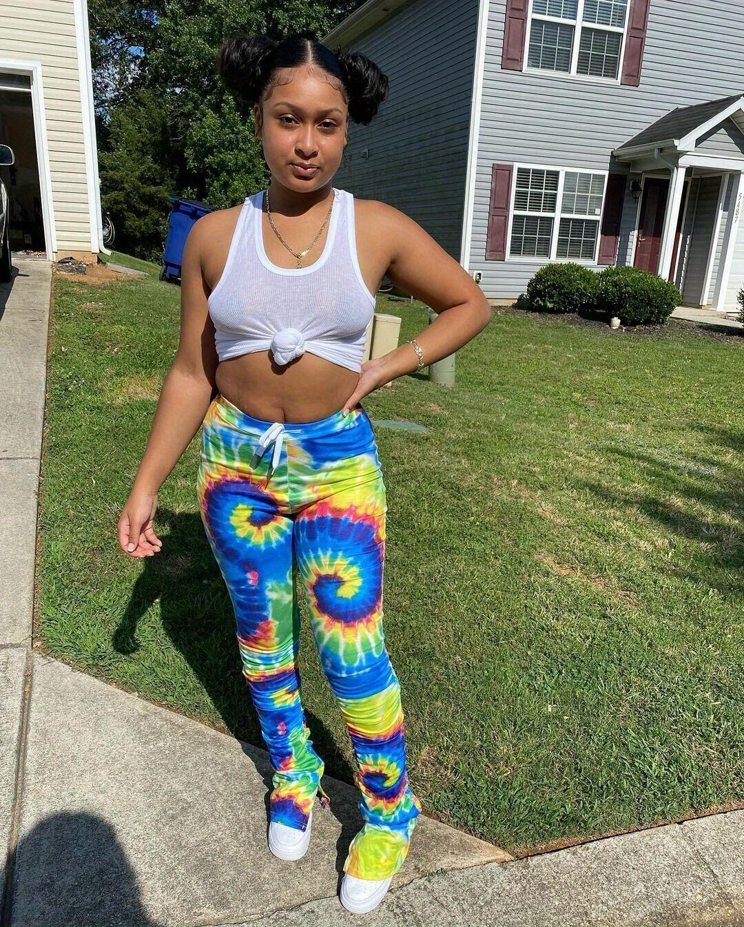 TIE-DYE RUCHED PANTS