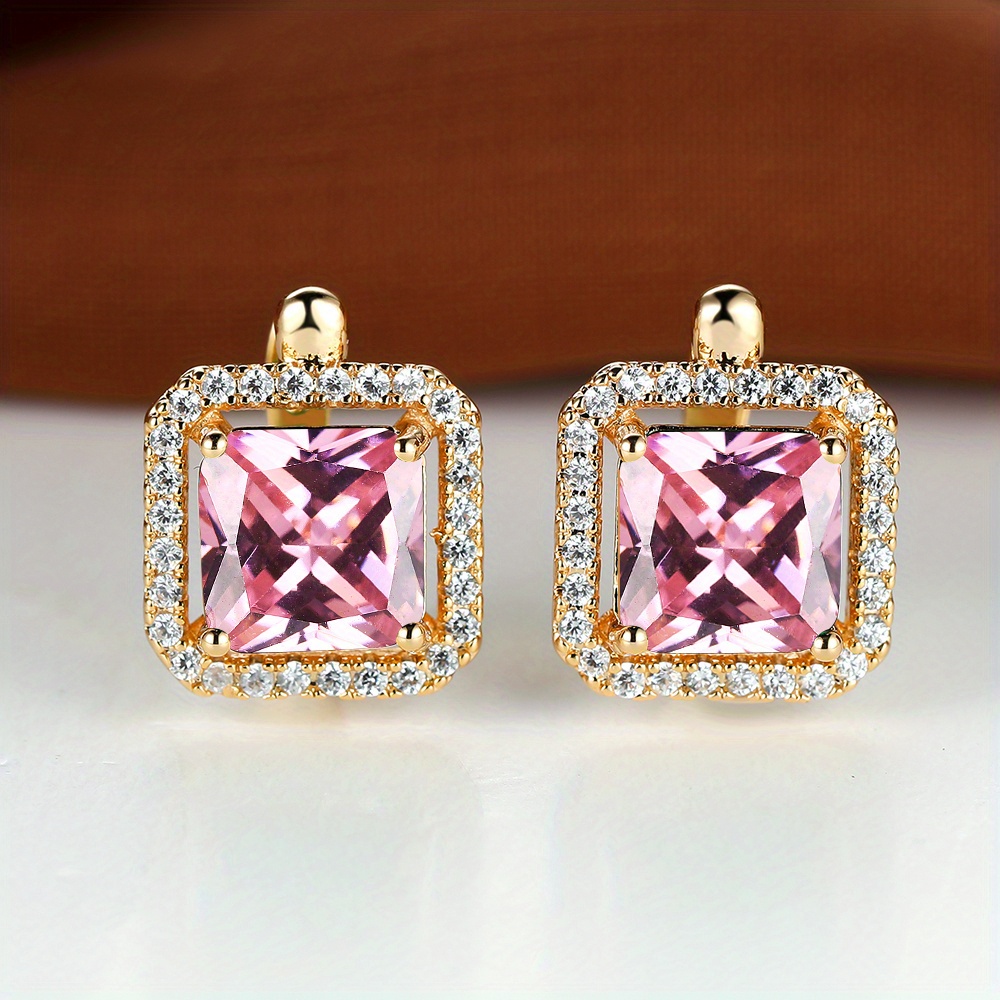 Square Cut Green Stone Drop Dangle Earrings for Women