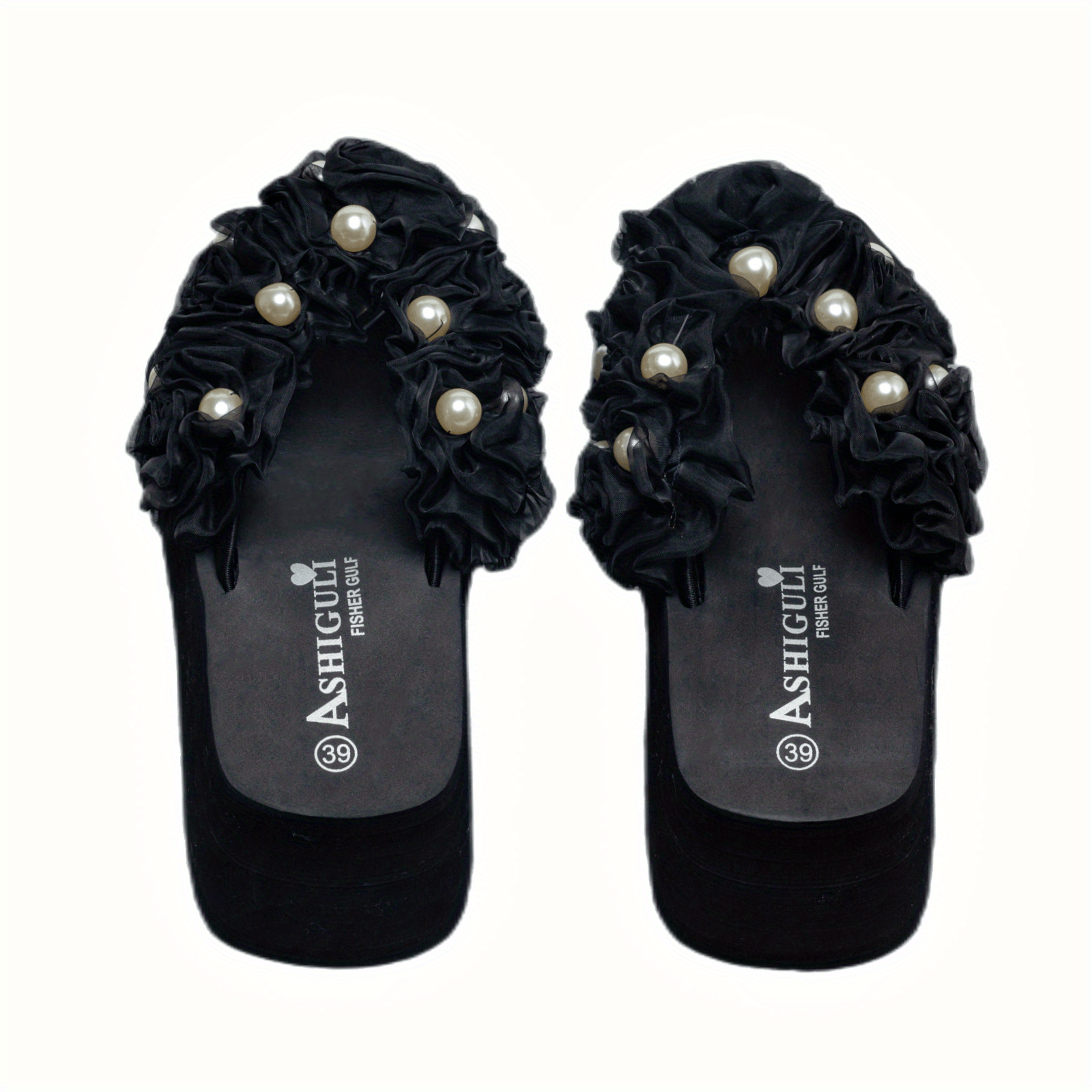 Women's Platform Flip Flops Faux Pearl Lace Open Toe Heeled - Temu