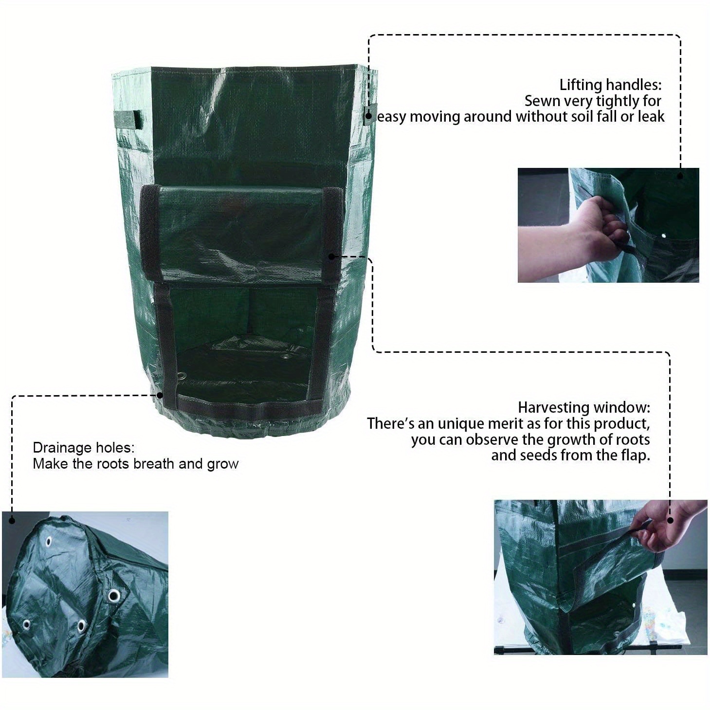 1pc Potato Growing Bags, Durable Fabric Garden Planter Pots With Flap & Handle, Pots, Planters & Container Accessories, 7 Gallon 30x35cm,