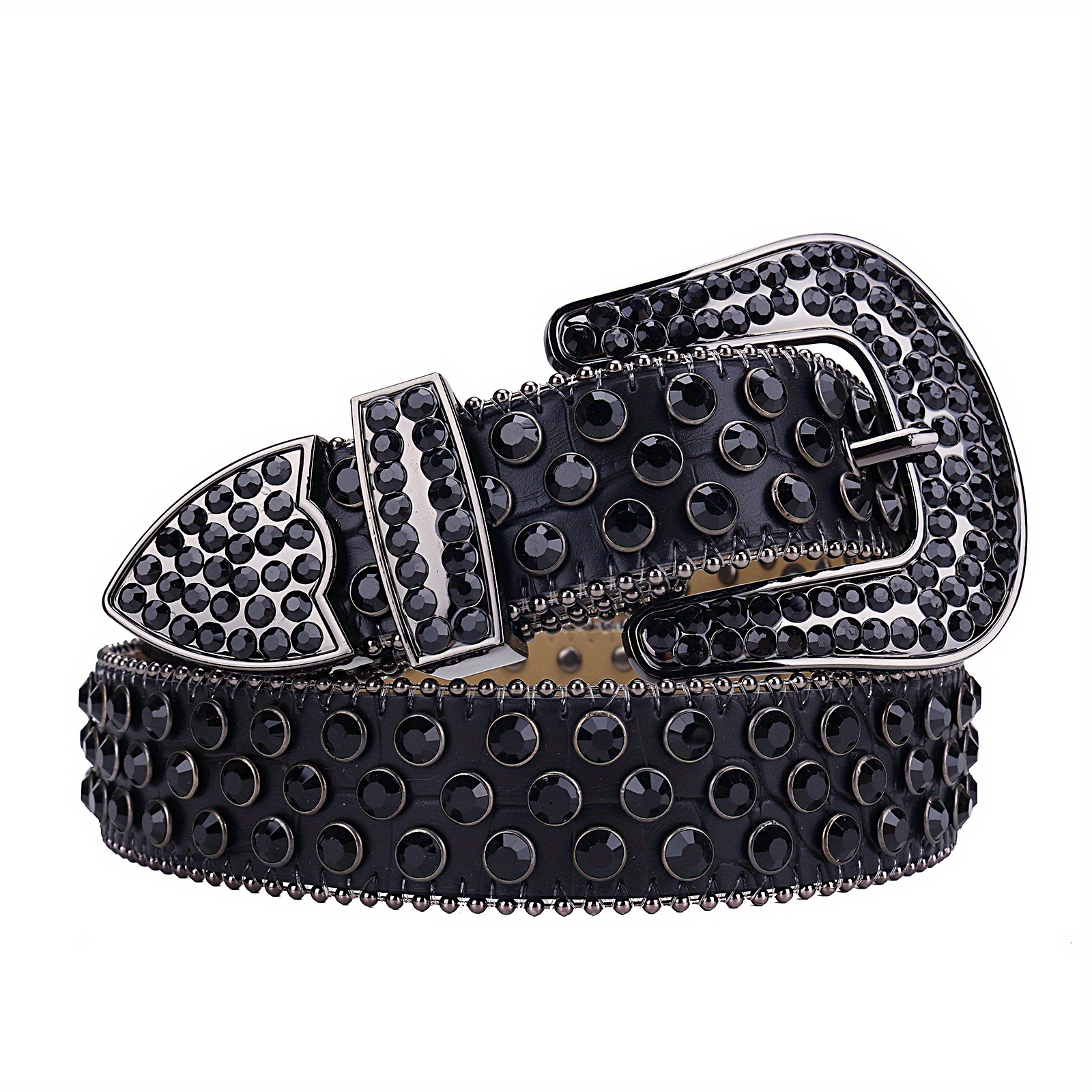 Men's Rhinestone Large Size Leather Belt With Extended Beads - Temu