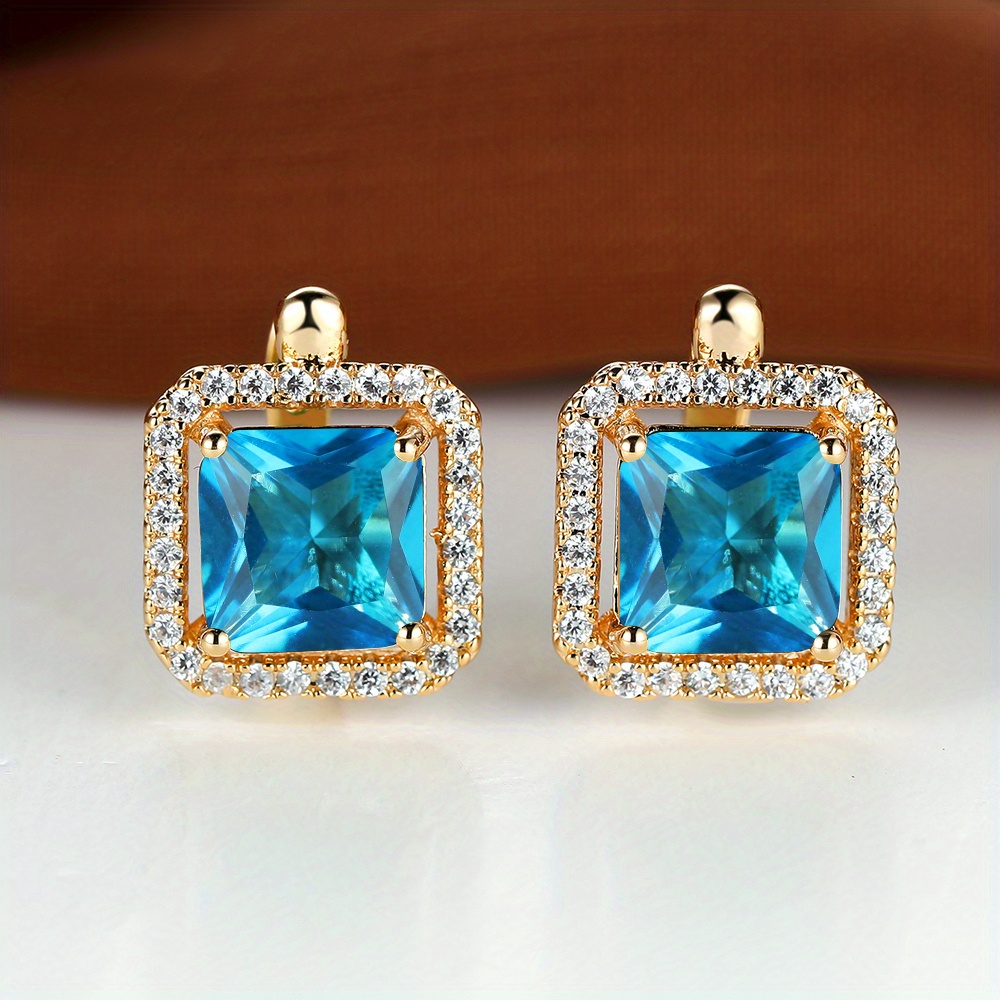Square Cut Green Stone Drop Dangle Earrings for Women