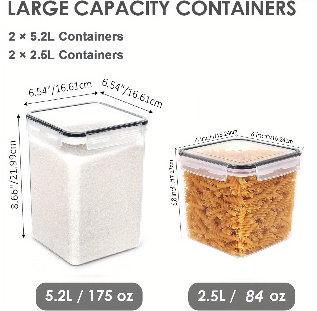 4PCS Airtight Food Storage Containers with Lids 5.2L/176oz, Flour