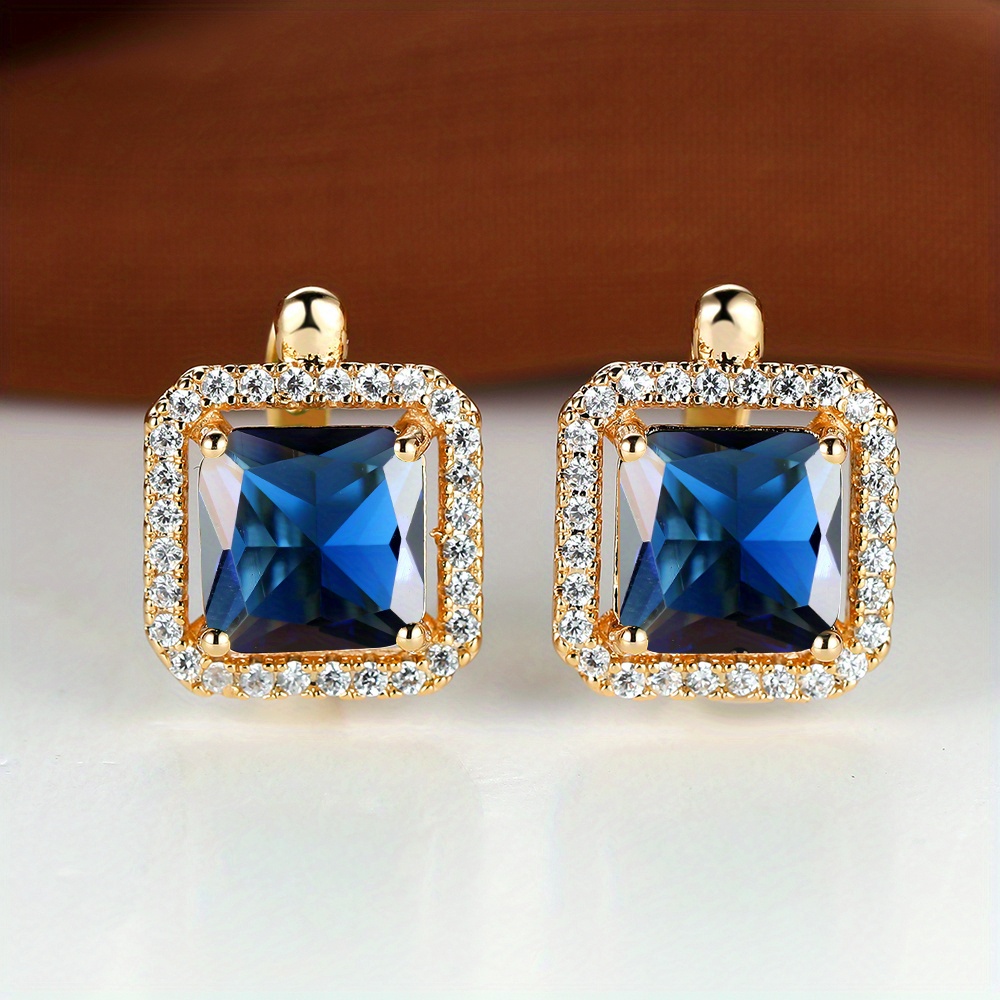 Square Cut Green Stone Drop Dangle Earrings for Women