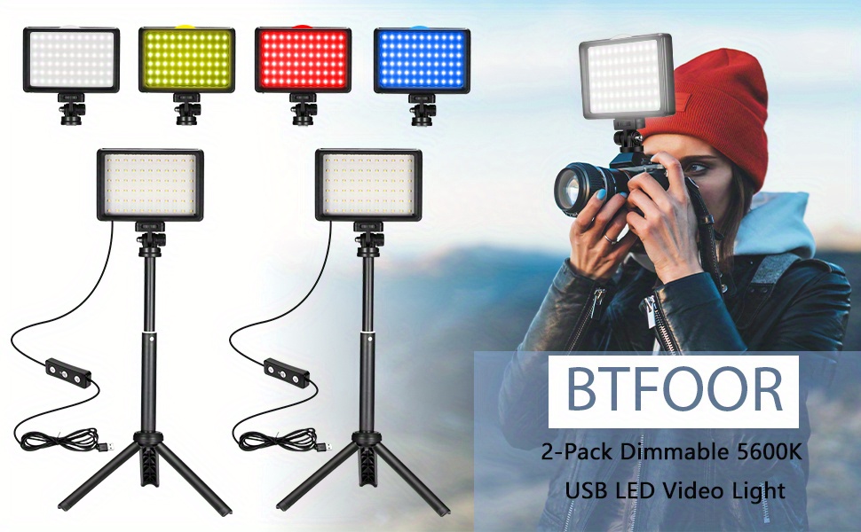 Comprar Mini kit de luz LED USB que incluye panel de luz de vídeo LED de 10  W 5600 K * 2 + trípode de 100 cm/39,4 pulgadas
