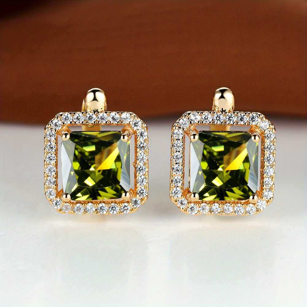 Square Cut Green Stone Drop Dangle Earrings for Women