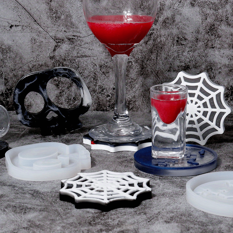 Halloween Coaster Mold , Epoxy Resin Skull Head,spider Web