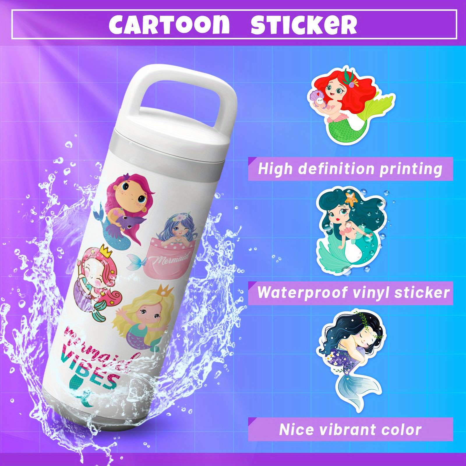 Mermaid Stickers, For Laptop, Cups, Water Bottles, Skateboard Luggage, Mermaid Birthday Party