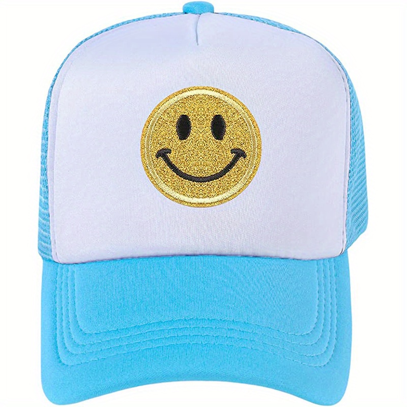 Happy Face Hat Men's Mesh Neon Light Truck Hat With Sequins Patch Prep Hat  Vintage Baseball Hat - Jewelry & Accessories - Temu Belgium