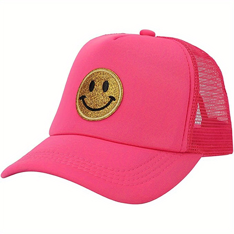 Happy Face Hat Men's Mesh Neon Light Truck Hat With Sequins Patch Prep Hat  Vintage Baseball Hat - Jewelry & Accessories - Temu Belgium