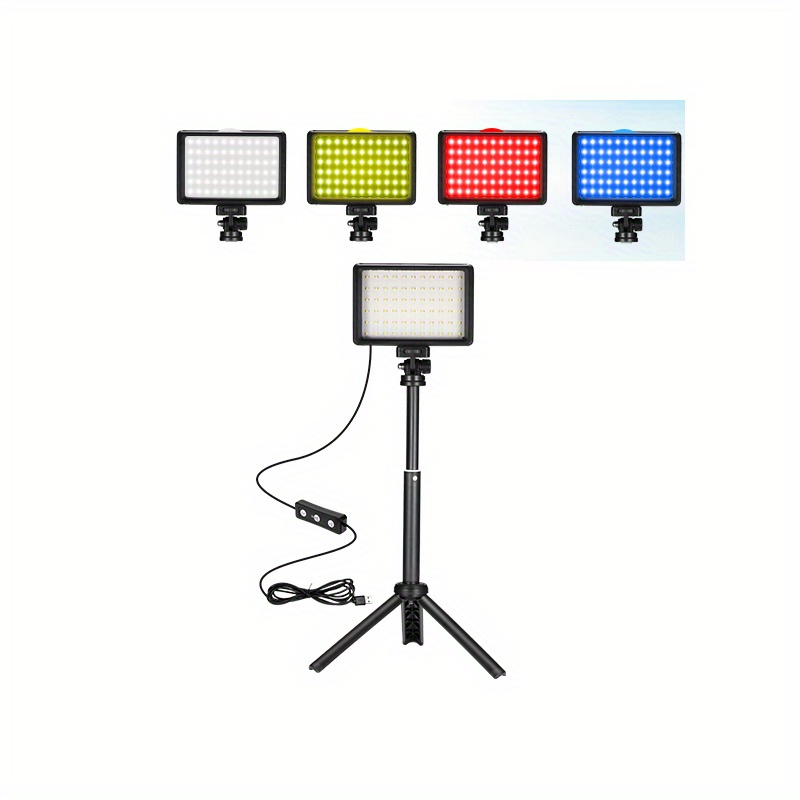 Paquete de 2 luces LED de video, luces de fotos USB regulables de 5600 K  con mini trípode y filtros de colores para estudios fotográficos, tiro de