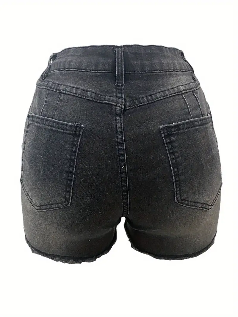 High Stretch Cuffed Fade Denim Shorts Slash Pocket Roll Hem - Temu