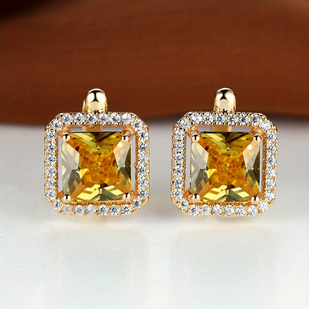 Square Cut Green Stone Drop Dangle Earrings for Women