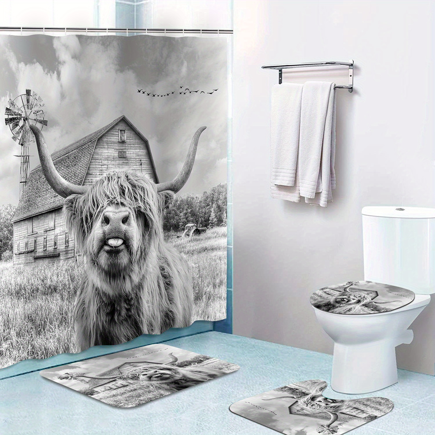 Donkey Printed Bathroom Set Waterproof Polyester - Temu