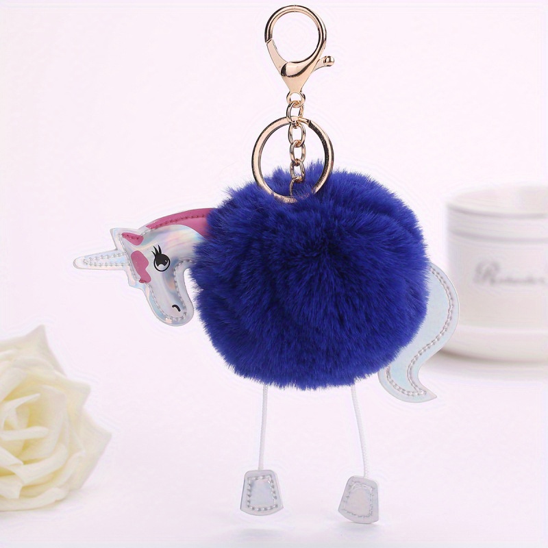 Unicorn Pom Keychain - Blue