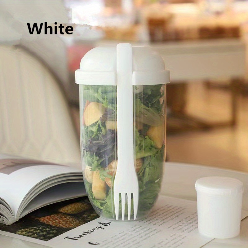 1pc Portable Plastic Salad Cup Set, Includes Cup, Lid, Fork, Salad