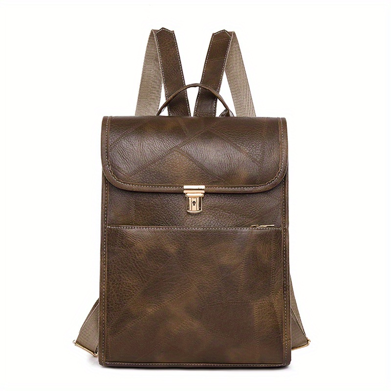 Vintage Style Flap Backpack PU Leather Schoolbag Top Handle Daypack