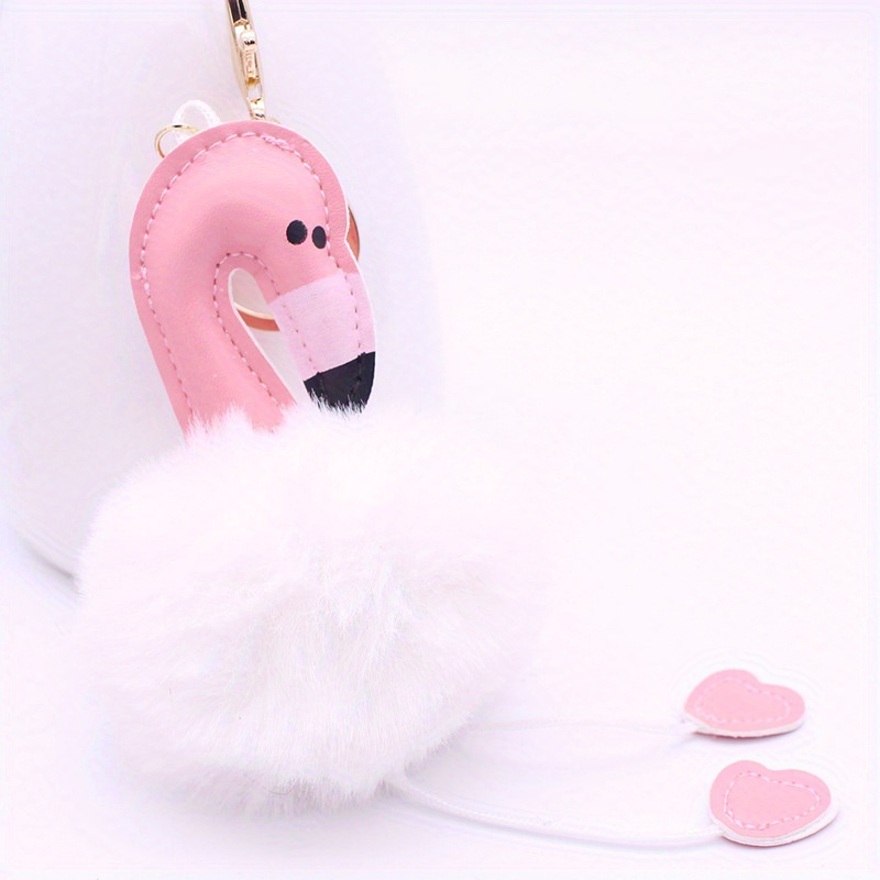 Flamingo Pom Pom Keychain Cute Plush Animal Key Ring Purse Bag