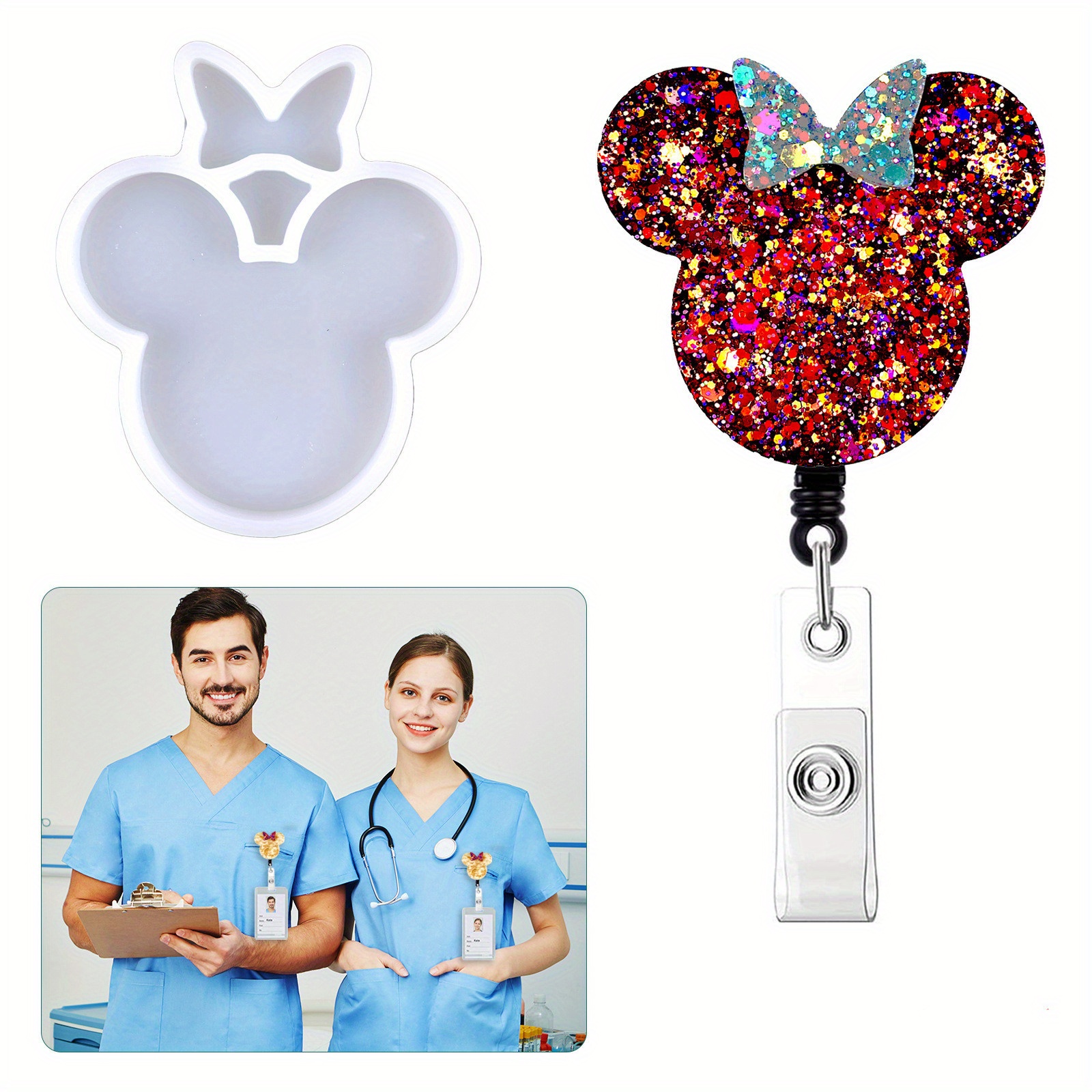 1pc 5 Styles Resin Silicone Nurse Badge Reels Mold And Retractable Badge  Holder For DIY Badge Brooch Ornament Pendants Jewelry Making