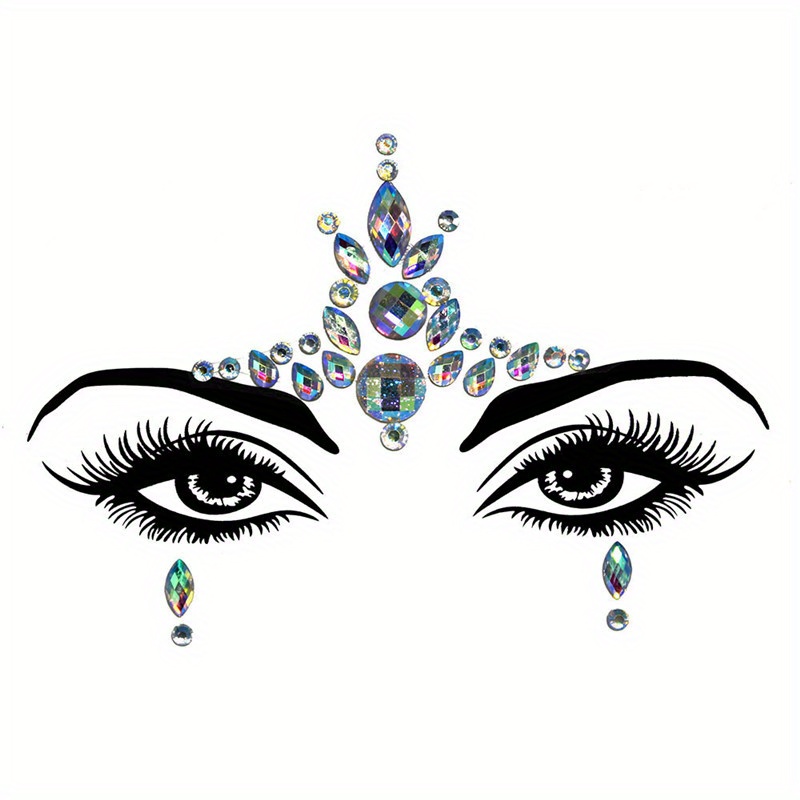 3d Face Crystal Jewels Tattoo Sticker Shiny Face Rhinestones Sticker ...