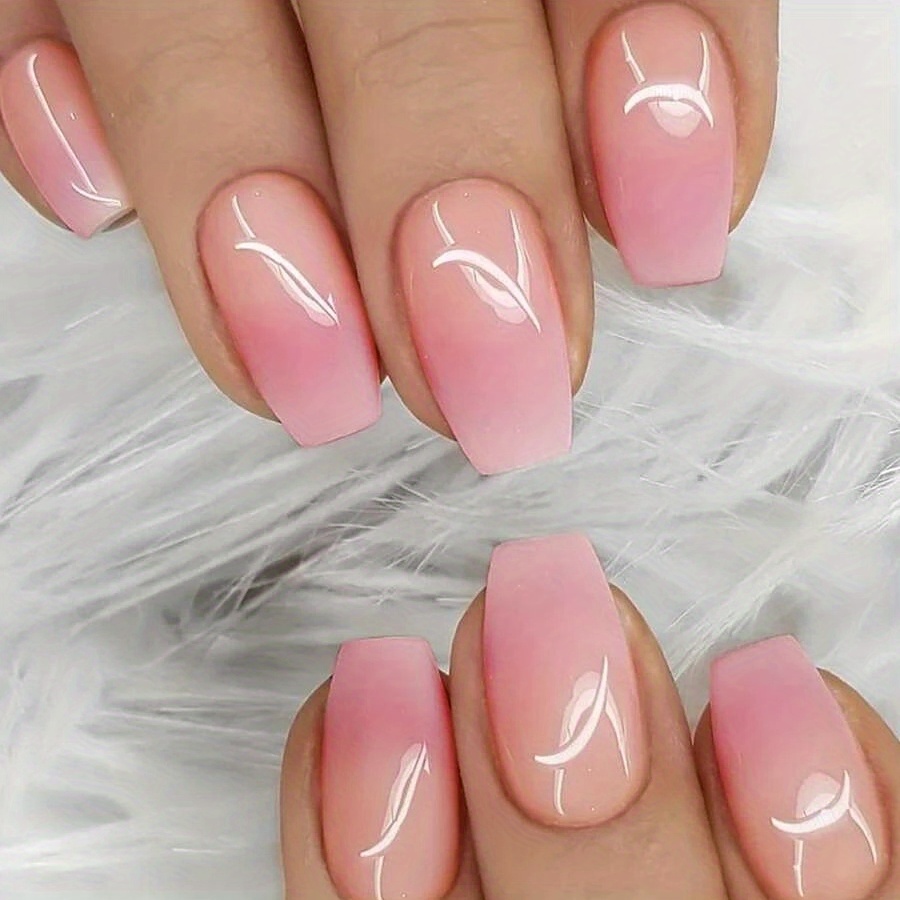  24Pcs Medium Coffin Press on Nails Gradient Pink Fake