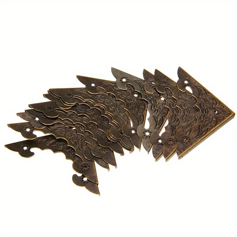 Image of 12pcs Antique Bronze Tone Carved Metal Crafts Jewelry Foot Wooden Case Corner Protector - 40x40mm