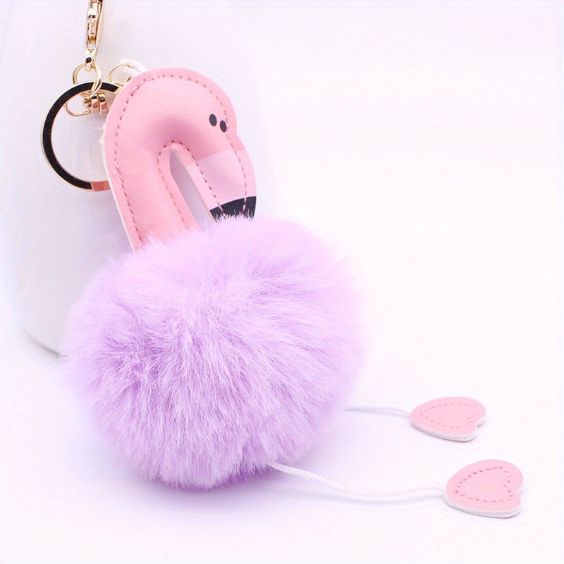 Flamingo Pom Pom Keychain Cute Plush Animal Key Ring Purse Bag