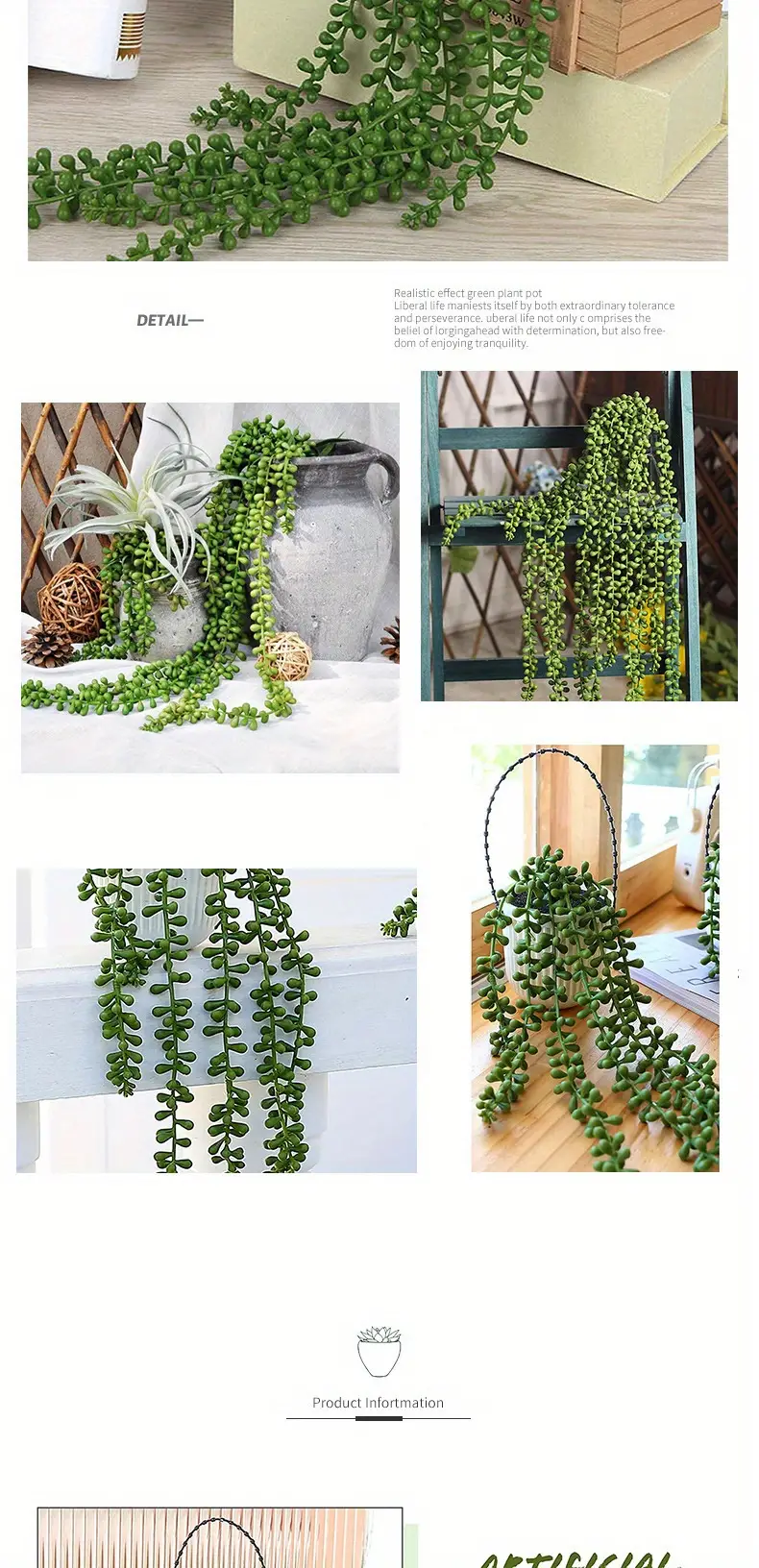 WERANDAH Artificial Succulents Faux Plant String of Pearls in Pot 3.75 |  Shelf Tabletop Greenery | Indoor Decor Dorms Home Office