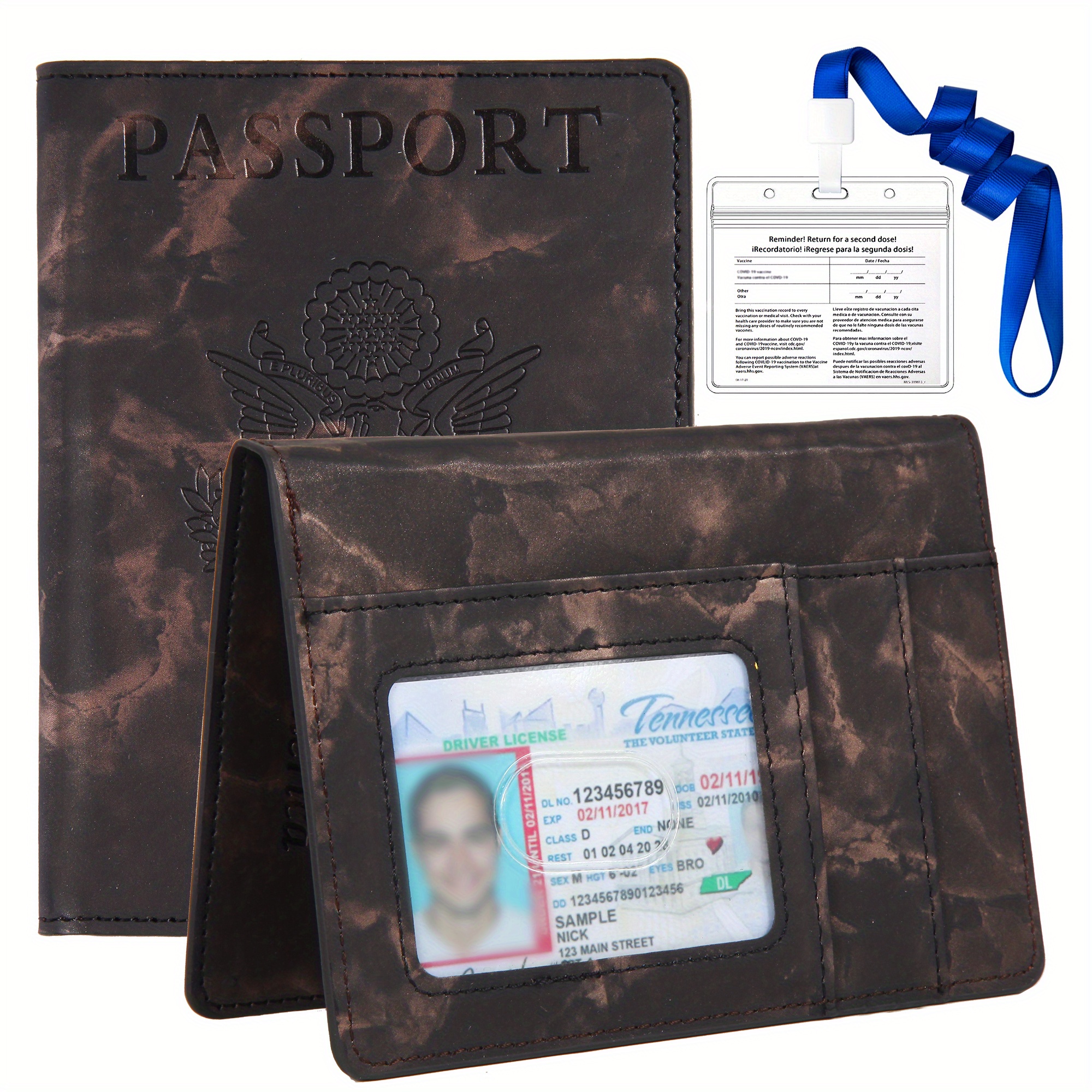 Funda de Cuero para Pasaporte Soporte para la Vacuna Cartera Bloqueo  Tarjeta ID