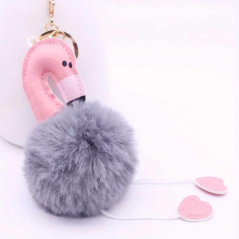 Flamingo Pom Pom Keychain Cute Plush Animal Key Ring Purse Bag