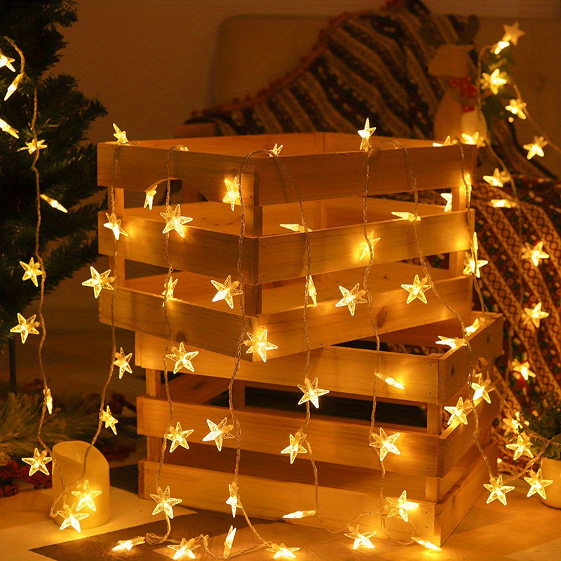 1pc Star-Shaped Fairy Lights - Battery-Powered, Indoor Decor for Mother'S Day, Halloween, Christmas, and Parties - Soft Warm Glow, PVC Material, No Electronic Components Needed, Party Lighting | Starlight Effect | Durable Plastic Lights, Fairy Lights Decor