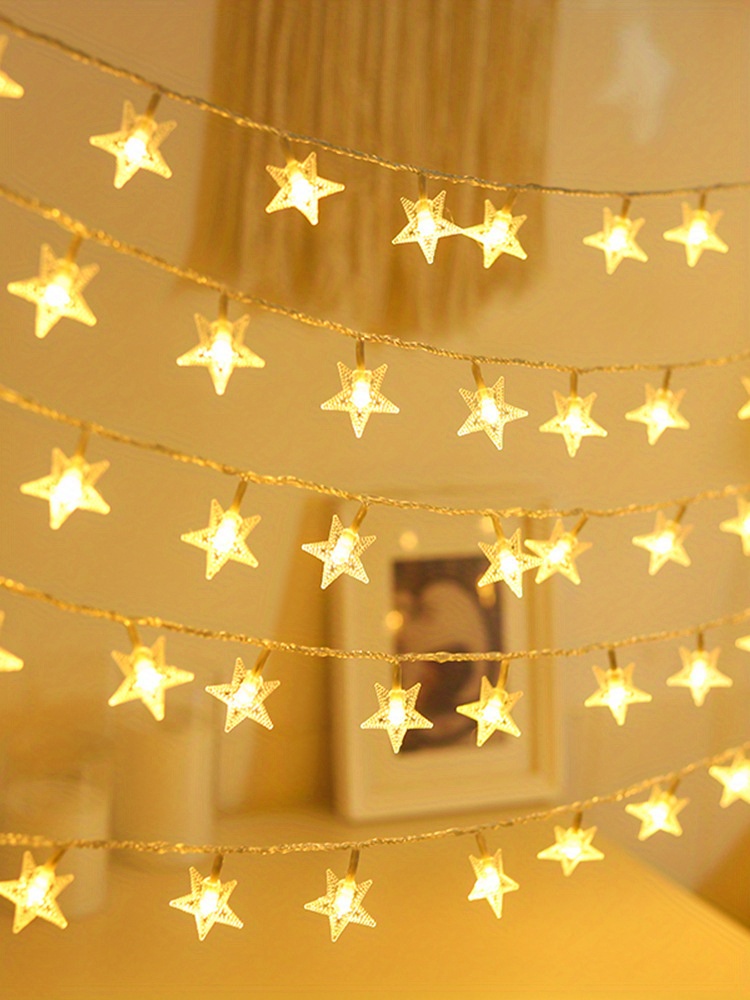 1pc Star-Shaped Fairy Lights - Battery-Powered, Indoor Decor for Mother'S Day, Halloween, Christmas, and Parties - Soft Warm Glow, PVC Material, No Electronic Components Needed, Party Lighting | Starlight Effect | Durable Plastic Lights, Fairy Lights Decor