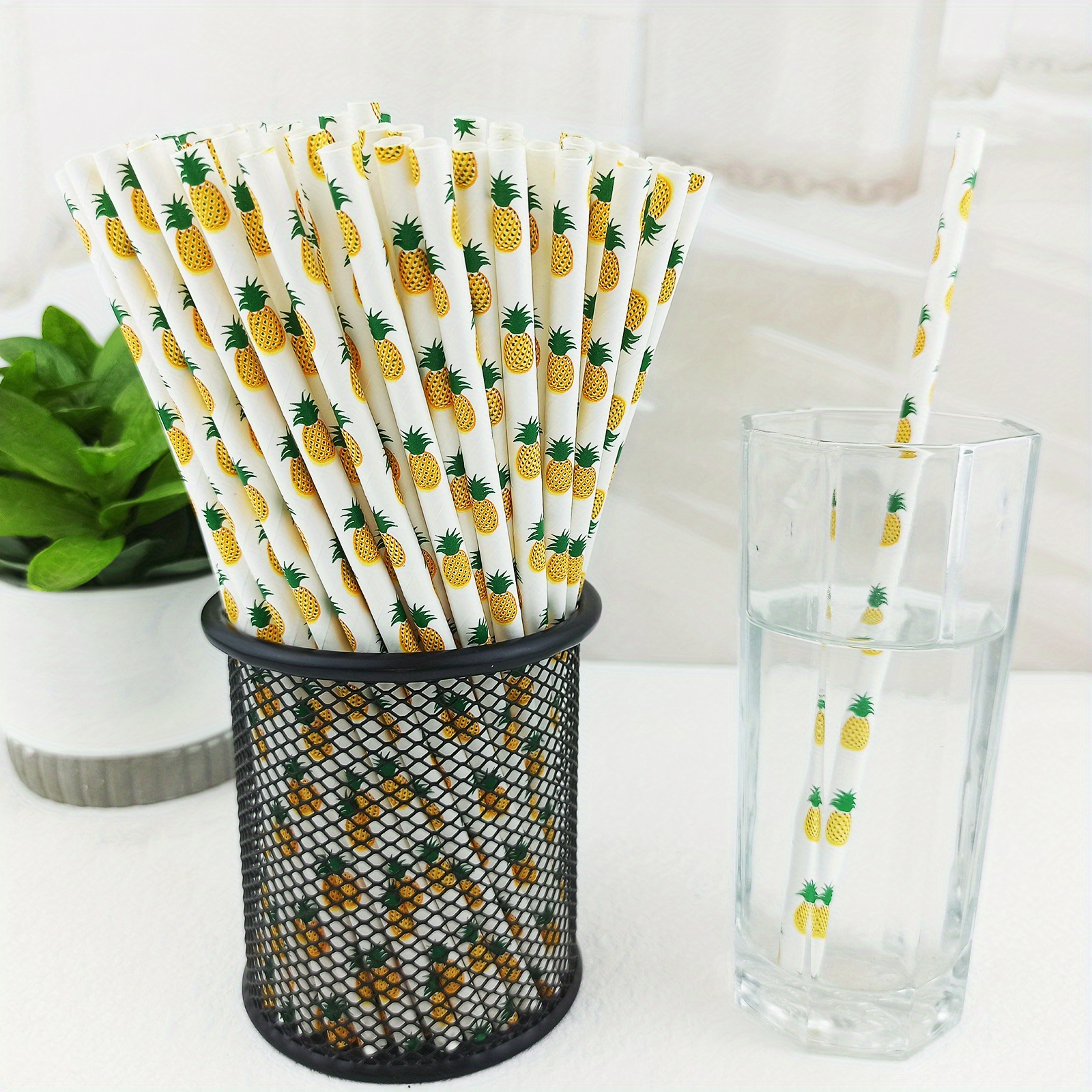 25pcs Fruit Pattern Disposable Straws Biodegradable Paper Drinking Straws