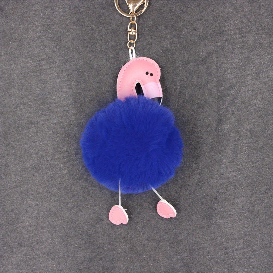 Flamingo Pom Pom Keychain Cute Plush Animal Key Ring Purse Bag