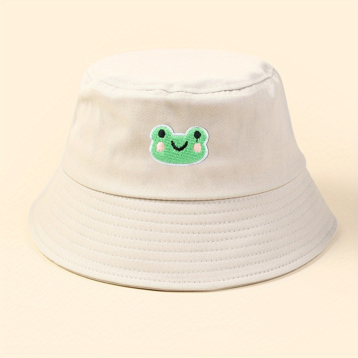 Frog Embroidery Cute Bucket Hat Solid Color Cartoon Basin - Temu