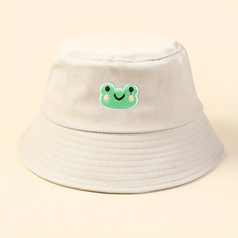 Frog Embroidery Cute Bucket Hat Solid Color Cartoon Basin - Temu Canada
