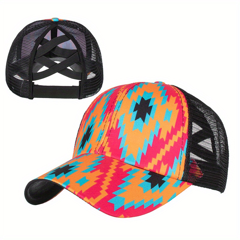 Print Mesh Ponytail Trucker Hat Hip Hop Baseball Cap Lightweight Dad Hat
