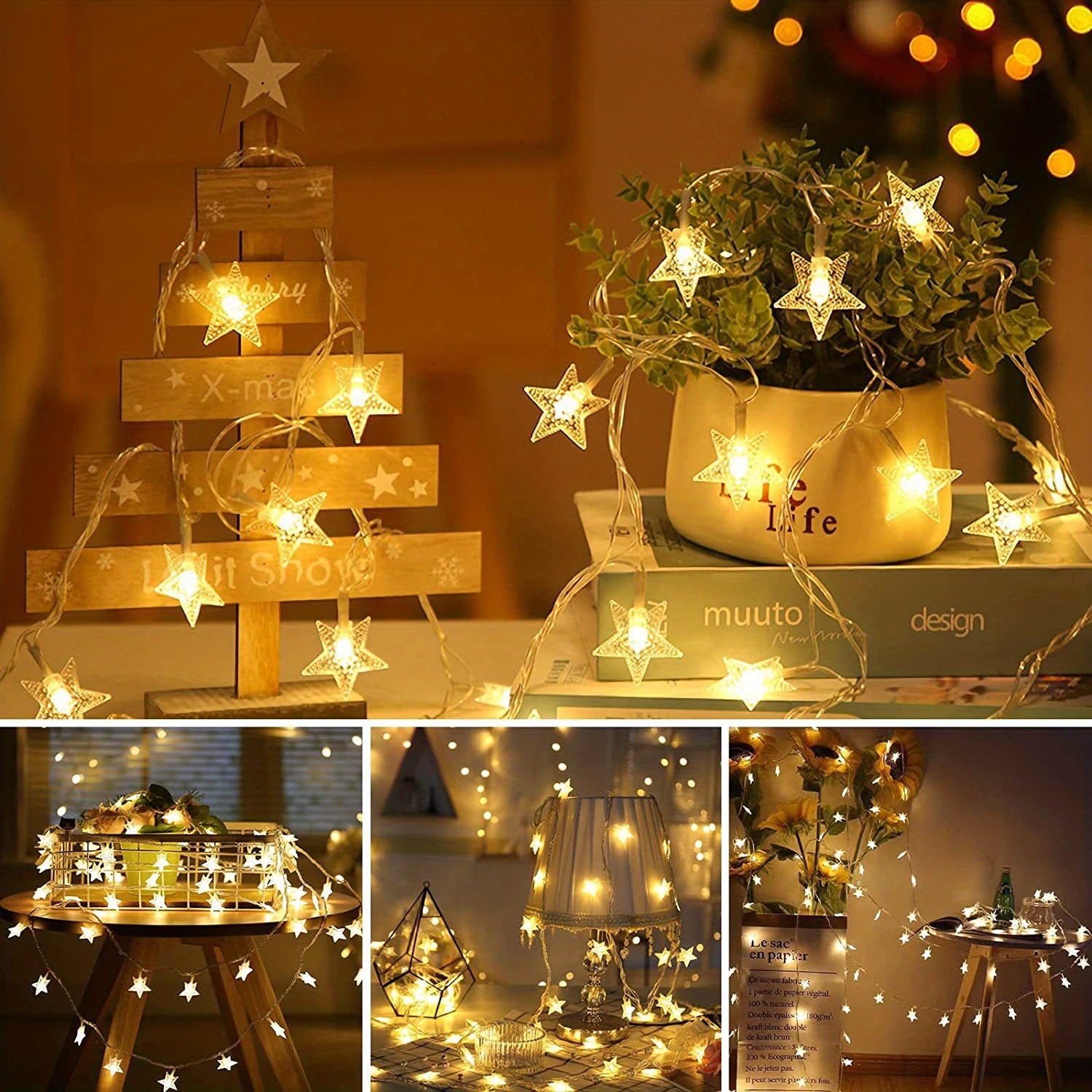 1pc Star-Shaped Fairy Lights - Battery-Powered, Indoor Decor for Mother'S Day, Halloween, Christmas, and Parties - Soft Warm Glow, PVC Material, No Electronic Components Needed, Party Lighting | Starlight Effect | Durable Plastic Lights, Fairy Lights Decor