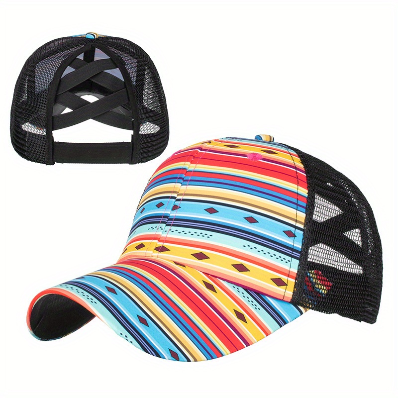 Print Mesh Ponytail Trucker Hat Hip Hop Baseball Cap Lightweight Dad Hat