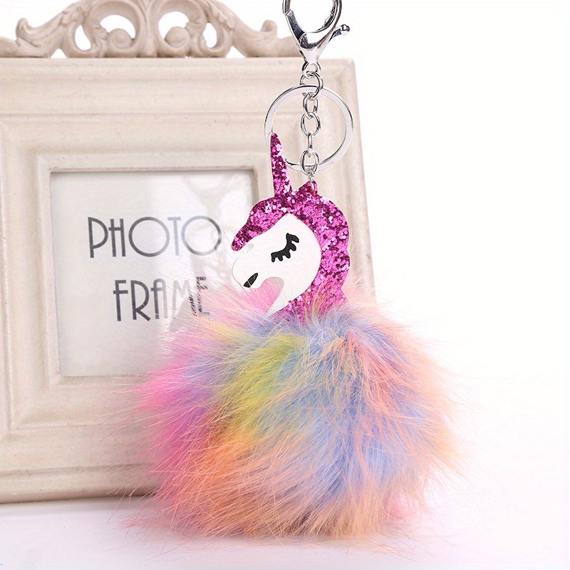 Cartoon Unicorn Pom Pom Keychain Cute Animal Plush Key Ring Purse Bag  Backpack Car Earphone Accessory Children's Day Gift - Temu