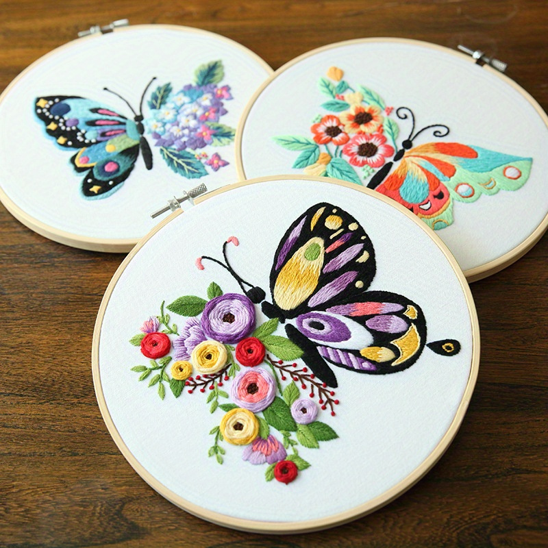 S Butterfly Flower Pattern Embroidery Starter Kit For Beginners, Stamped  Cross Stitch Kits For Beginners Adults Include Embroidery Fabric Embroidery  Hoop Threads And Needle - Temu Germany