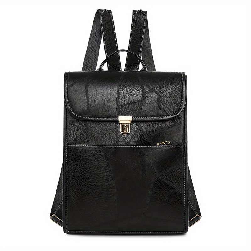Vintage Style Flap Backpack PU Leather Schoolbag Top Handle Daypack
