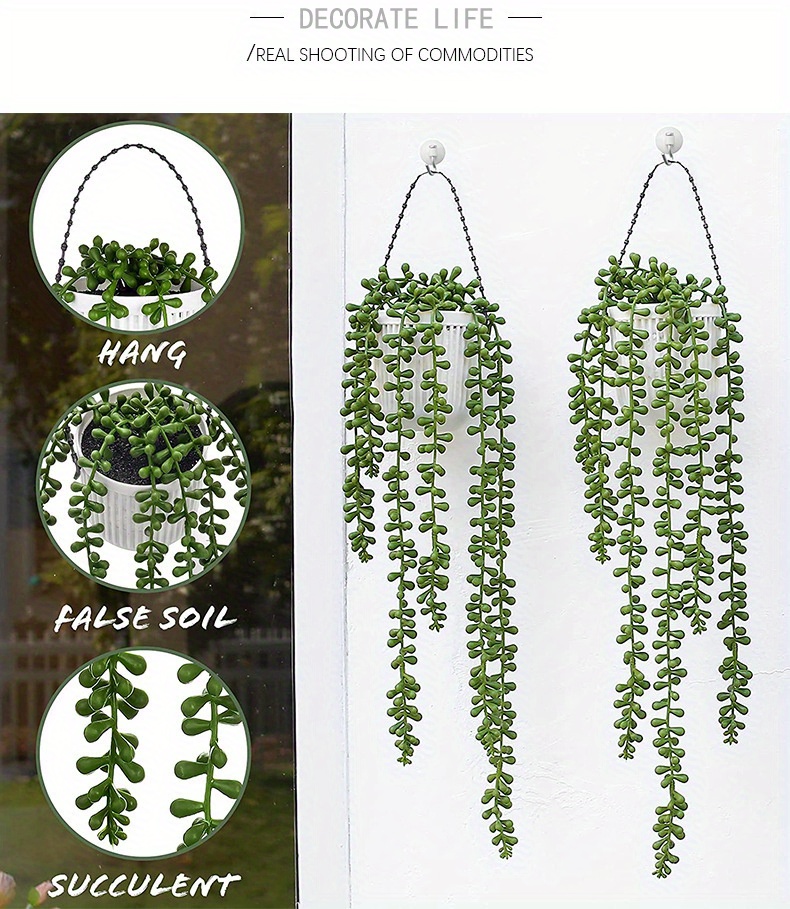  Kisflower 2Pcs Hanging Succulents Plants Artificial - Fake  String of Pearls Hanging Plants with A Lanyard - Artificial Succulent Faux  Plants for Room Office Home Wall Decor (Green, 2) : Everything Else