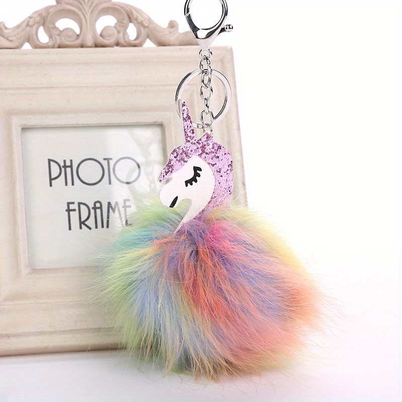 Cartoon Unicorn Pom Pom Keychain Cute Animal Plush Key Ring Purse Bag  Backpack Car Earphone Accessory Children's Day Gift - Temu