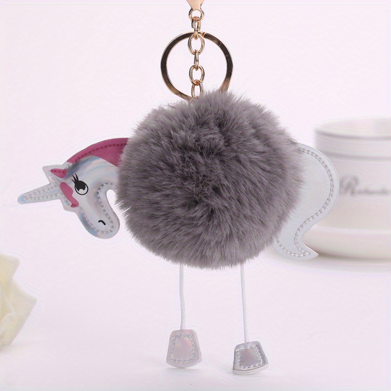 Cartoon Unicorn Pom Pom Keychain Cute Animal Plush Key Ring Purse Bag  Backpack Car Earphone Accessory Children's Day Gift - Temu