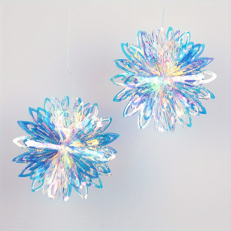  2Pcs Hanging Iridescent Christmas Tree Tissue Paper Flowers  Decorative,Foil Tissue Paper Flowers Ornaments for Christmas ,Snow Theme  Party Home Wall Decoration : Home & Kitchen