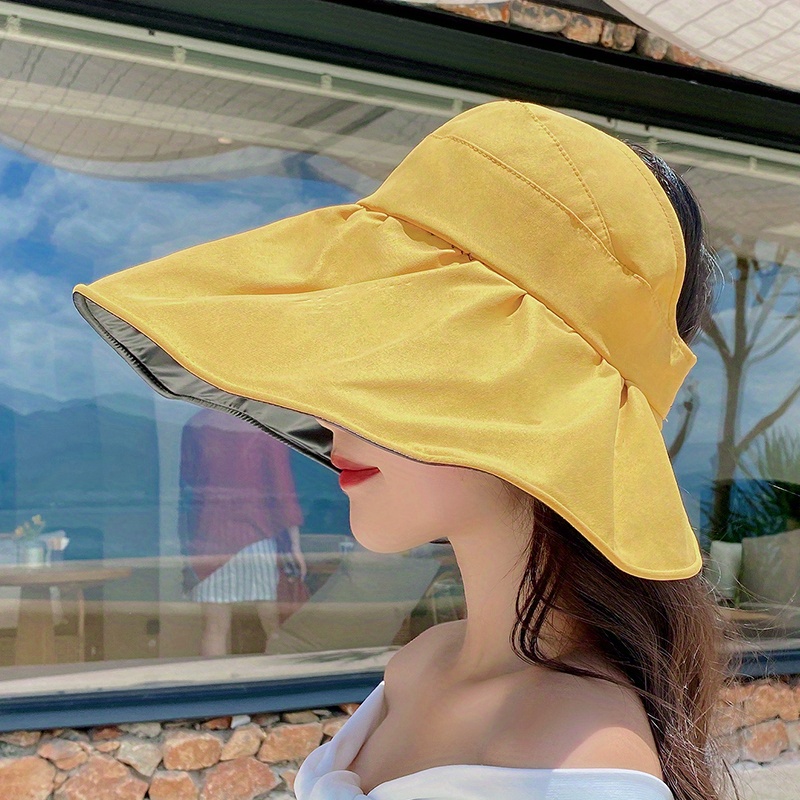 Wide Brim Sun Visor Hat Simple Sun Protection Ponytail Beach - Temu