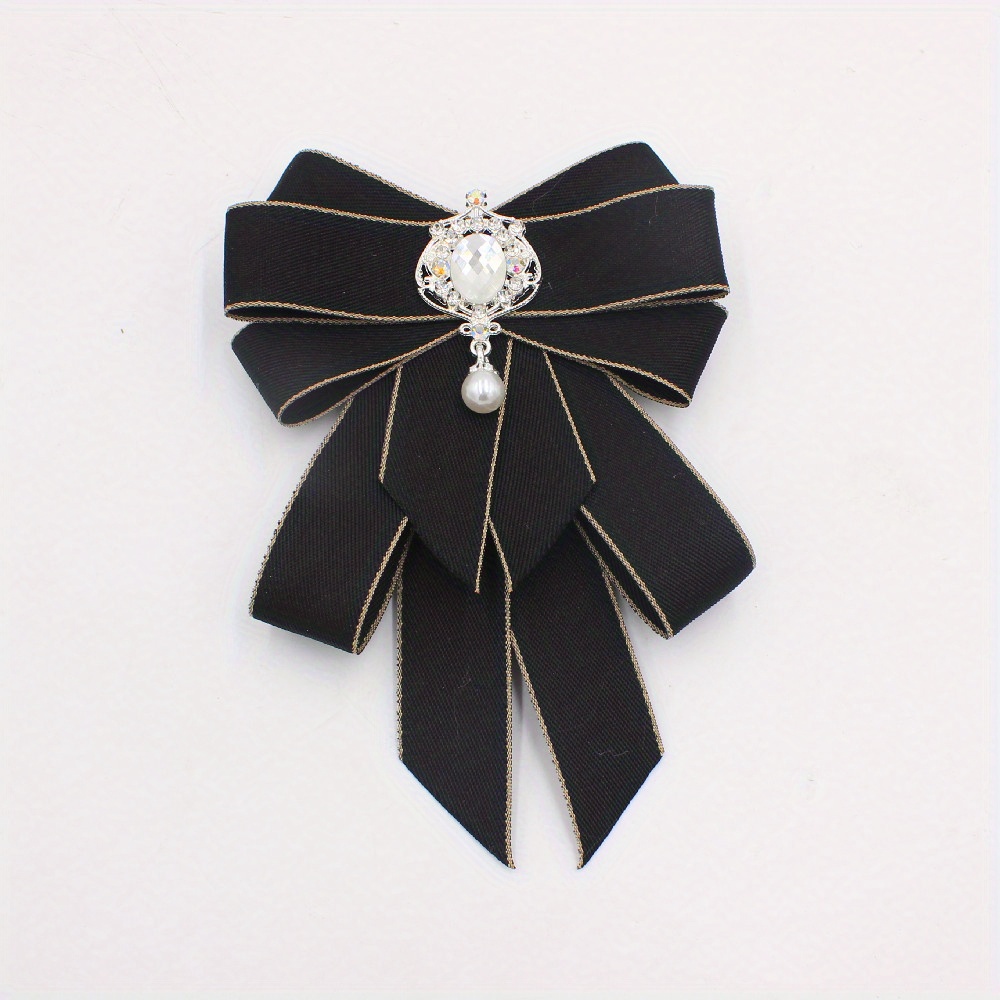 Womens Bow brooch Crystal Bohemia Neck Tie for Wedding Party Bow tie (Black)
