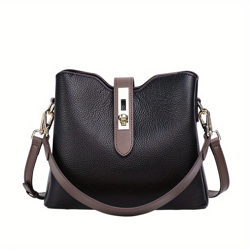 Minimalist Colorblock Bucket Bag, All-match Turn-lock Shoulder Bag, Women's  Classic Bag - Temu